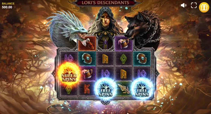 Loki's Descendants - ativando o recurso Serpent com Wilds diagonais